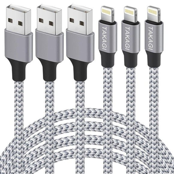 IPhone Charger 3 Pack 6Ft Nylon Braided Lightning Cable USB Iphone 14-6 SE Ipad - Picture 1 of 7